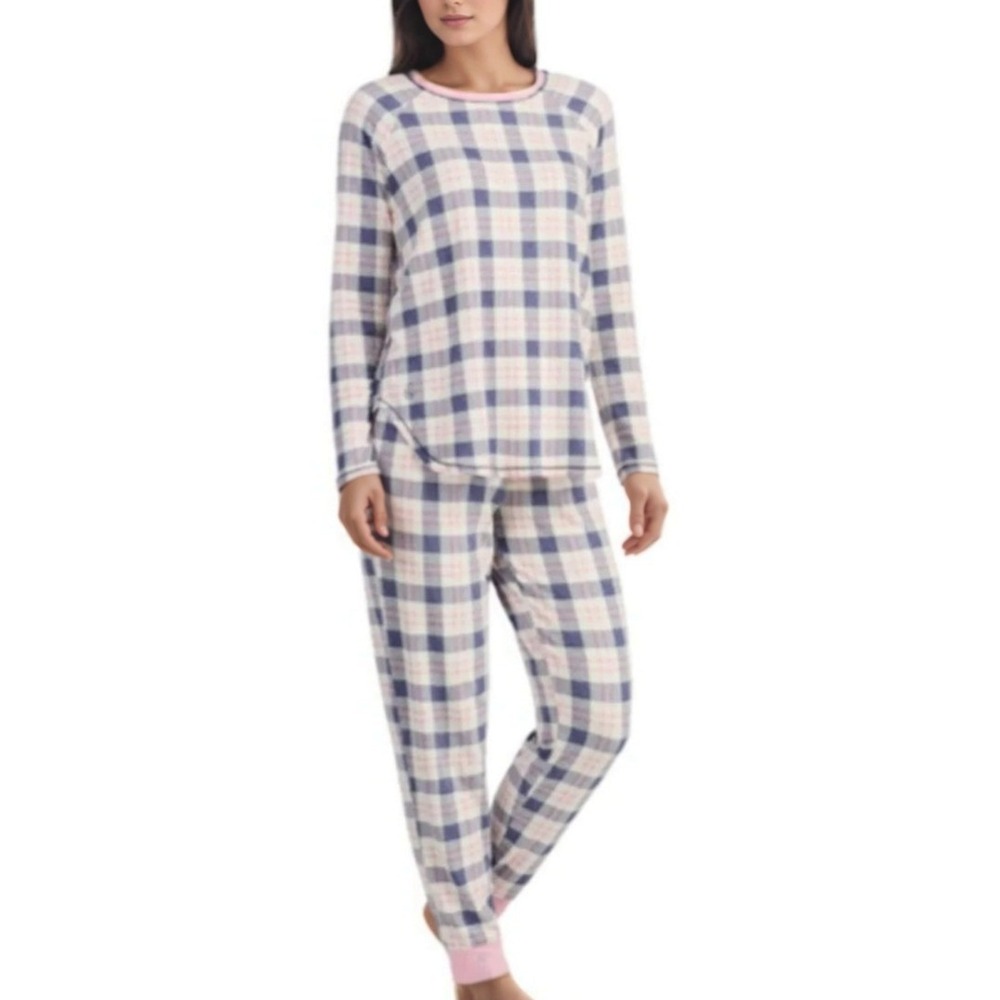 Cuddl Duds Women 2pc Pajama Set Brushed Sweater Knit Plaid XL Sleepwear PJs NWT